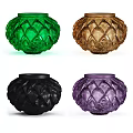 Decorative Ornament Set with Green Gold Black Purple Glass Diamond Pattern Round Bowls