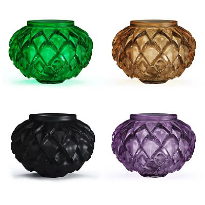 Decorative Ornament Set with Green Gold Black Purple Glass Diamond Pattern Round Bowls 3d model