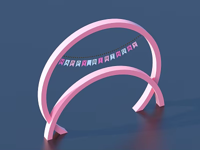 Modern Pink Decorative Arch With Colorful Bunting For Home Decor 3d model