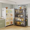 Modern Kitchen Storage Shelves With Transparent Doors Organizing Containers And Jars