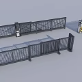 Black Metal Entrance Gate With Sliding Fence Structure And Control Panel
