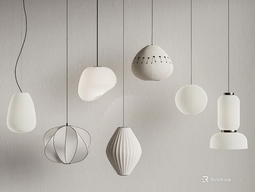 Modern Pendant Lights With Various Contemporary Designs And White Shapes 3d model 