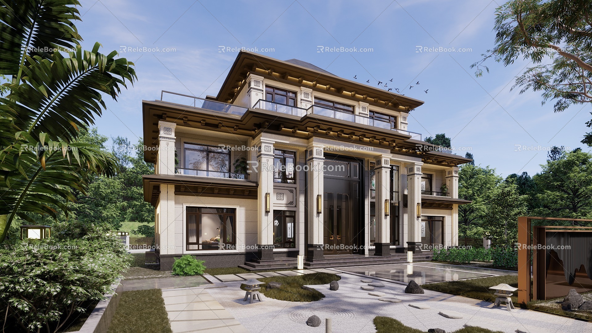 New Chinese-style single-family villa residential self-built house 3d model