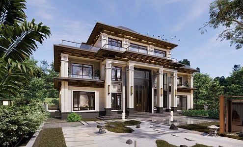 New Chinese-style single-family villa residential self-built house 3d model