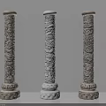 Traditional Carved Stone Columns With Intricate Dragon Patterns And Decorative Bases