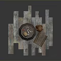 Wooden Barrel With Small Yellow Doll White Bones Crate And Colorful Planks