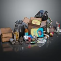 Mixed Household Waste Collection With Cardboard Boxes Trash Bags Cans Bottles And Food Packages