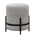 Two Round Gray And Light Gray Ottoman Stools With Gold Metal Frame And Decorative Bands