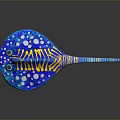 Colorful Blue Stingray With Yellow Stripes White Spots And Long Striped Tail