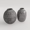 Elegant Ceramic Vases Adorned With Intricate Geometric Patterns And Line Decorations 3d model