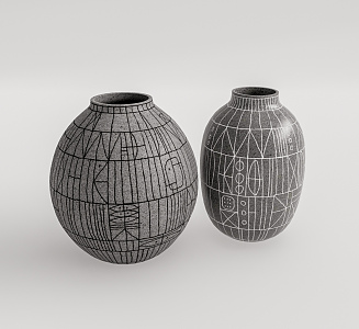 Modern Pottery Pottery Pot Combination 3d model