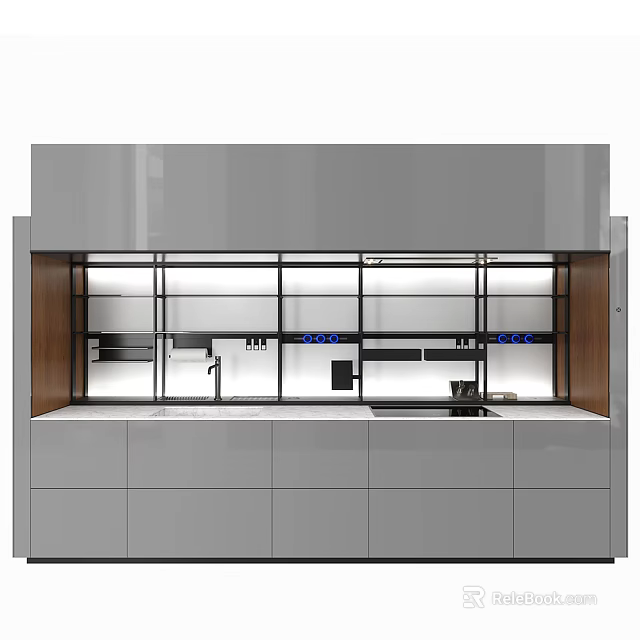 Modern Kitchen Interior Design With Sleek Cabinets Island Counter And Lighting 3d model 