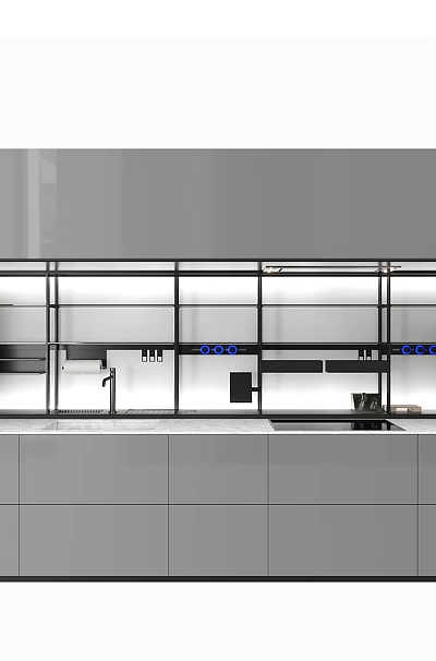 Modern Kitchen Interior Design With Sleek Cabinets Island Counter And Lighting 3d model