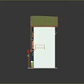 Cartoon Style Japanese Two Story Building With Green Roof Shop Windows And Balcony