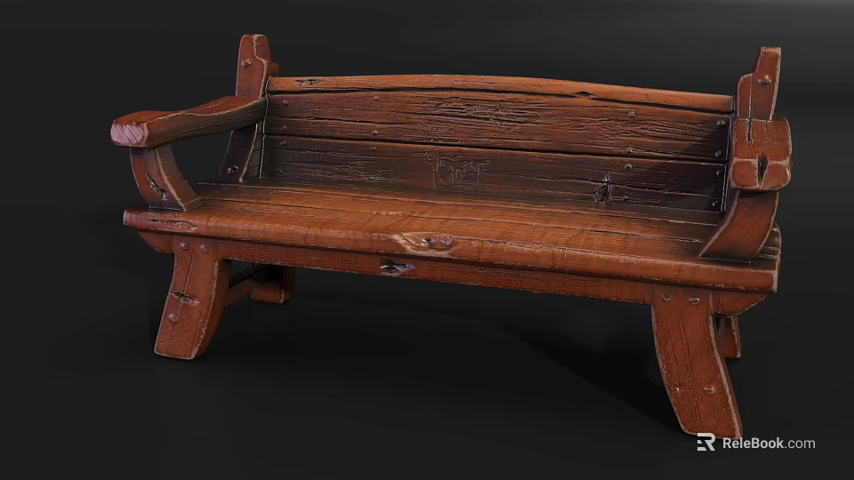 Rustic Wooden Outdoor Bench With Armrests And Natural Wood Texture Design 3d model 