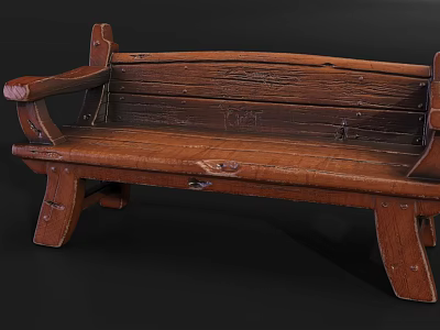 Rustic Wooden Outdoor Bench With Armrests And Natural Wood Texture Design 3d model