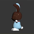 Blue Brown Rabbit Doll With Red Bow And Shiny Metallic Surface