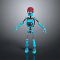 Blue Robot Character With Red Cap And Mechanical Joints Standing Against Gray Background