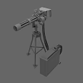 3D Model Military Machine Gun With Tripod Barrel Cable And Storage Box