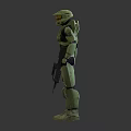 Sci Fi Green Armored Warrior In Full Armor Suit With Helmet Holding Weapon 3d model