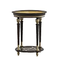 Elegant Gold And Black Round Top Side Table With Twisted Legs And Decorative Lower Shelf