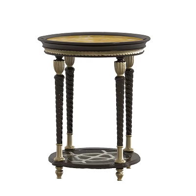 Elegant Gold And Black Round Top Side Table With Twisted Legs And Decorative Lower Shelf 3d model