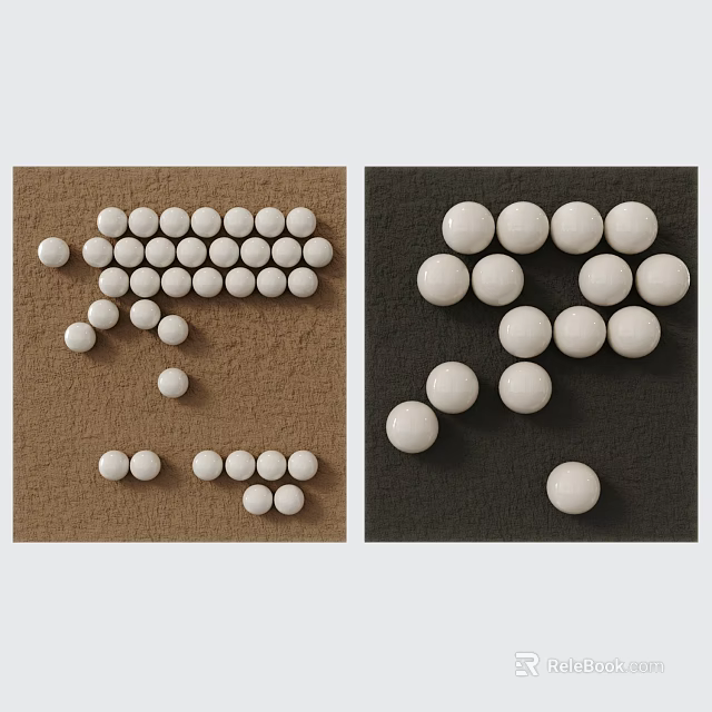 White Round Beads Wall Decor Arranged on Brown and Dark Backgrounds 3d model