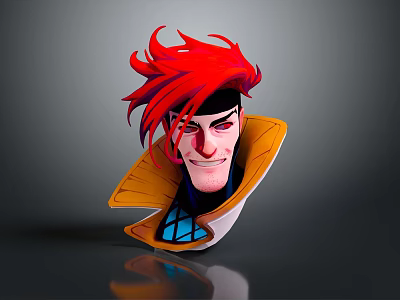 3D Styled Cartoon Character With Red Hair Black Headband And Yellow Coat 3d model