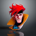 3D Styled Cartoon Character With Red Hair Black Headband And Yellow Coat
