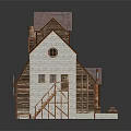 Traditional Rustic Building With Red Tiled Roof Stone Walls Wooden Structure Round Window And Staircase