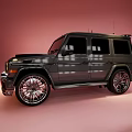 Shiny Gray Off Road SUV With Black Roof Large Alloy Wheels And Pink Background
