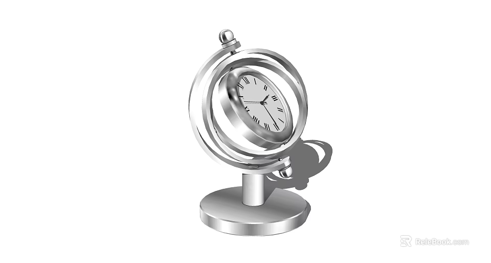 Silver Globe Shaped Decorative Ornament Set With Clock For Home Decor 3d model 