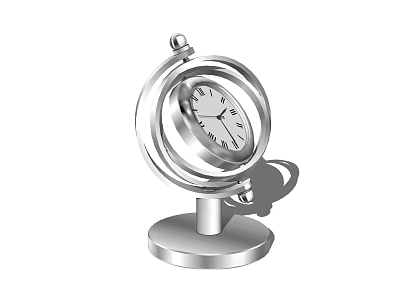 Silver Globe Shaped Decorative Ornament Set With Clock For Home Decor 3d model