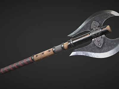 Handcrafted Medieval Battle Axe With Wooden Handle And Metal Blade Design 3d model