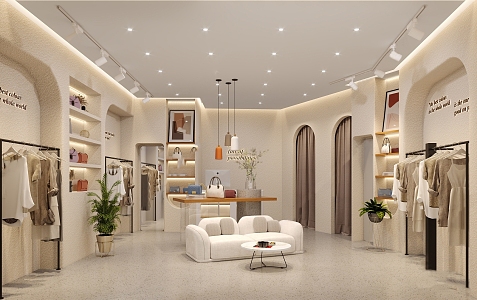 Modern Clothing Store Simple Cream Clothing Store 3d model