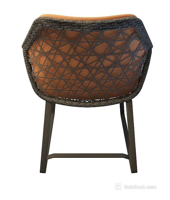 Stylish Leisure Chair With Grid Pattern Woven Design And Orange Cushion Dark Metal Frame 3d model 