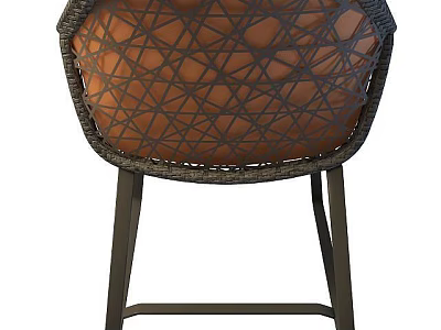 Stylish Leisure Chair With Grid Pattern Woven Design And Orange Cushion Dark Metal Frame 3d model