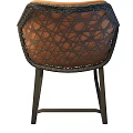 Stylish Leisure Chair With Grid Pattern Woven Design And Orange Cushion Dark Metal Frame