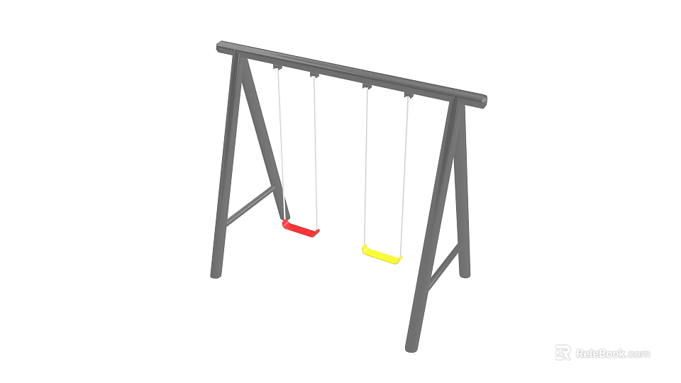 Outdoor Playground Swing Set With Metal Frame And Red Yellow Seats 3d model 
