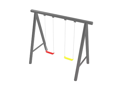 Outdoor Playground Swing Set With Metal Frame And Red Yellow Seats 3d model