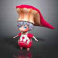 Cute Cartoon Character With Big Blue Eyes Red And White Striped Hat Light Blue Hair