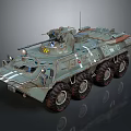 Green Wheeled Military Tank With Mounted Machine Gun Radio Antenna And Metallic Surface