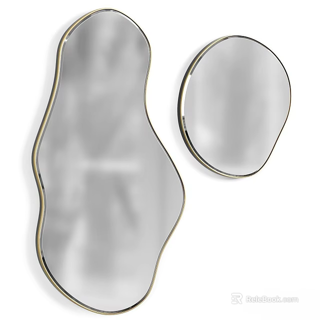Decorative Home Wall Mirrors Irregular And Round Shapes With Gold Frames 3d model 