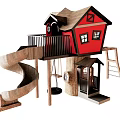 Modern slide children's play area slide log cabin tree house toy swing 3d model