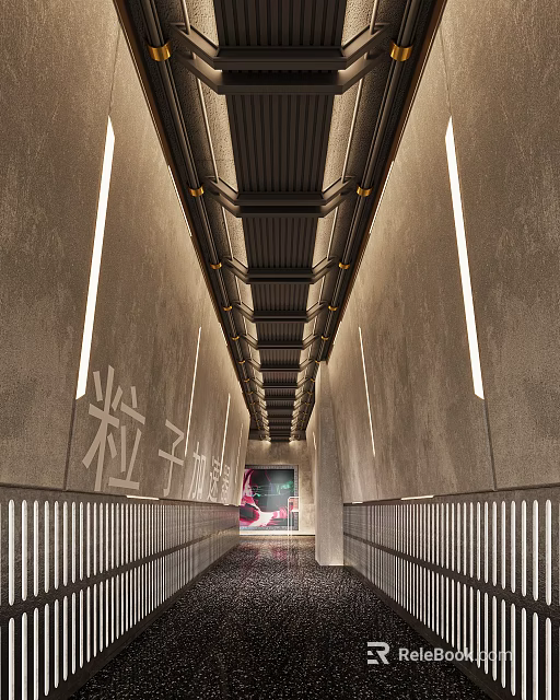 Industrial Style Bar With Creative Lighting And Metal Decor 3d model