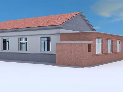 Single Story Rural Self Built House With Red Roof White And Red Brick Walls 3d model
