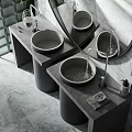 Modern Bathroom Interior Set With Round Mirror Double Sink Vanity And Marble Wall 3d model
