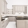 Modern White Kitchen Cabinets With Black Countertop And Island Interior Design