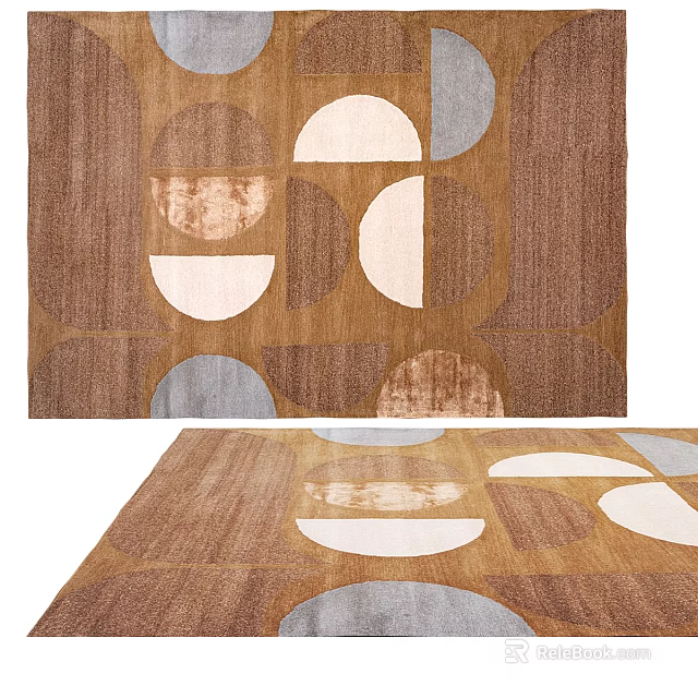 Modern Square Rug With Geometric Circular Patterns In Brown Beige And Gray Tones 3d model