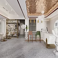 Modern Beauty Salon Interior Design With White Gold Decor Arched Mirrors White Chairs Cabinets And Shelves